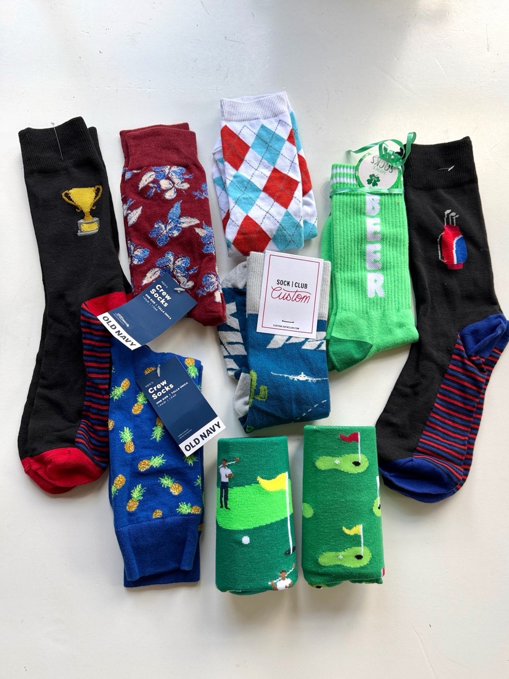 Men’s Socks Printed Novelty Crew 9 Pair One Size